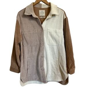 Stoosh Neutral Colorblock Corduroy Shacket Jacket Shirt Women’s Size Medium